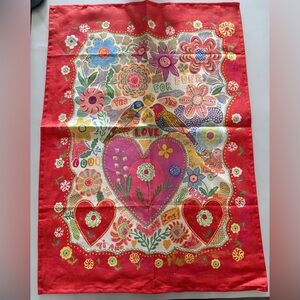 Nathalie Lété Colorful Floral Heart Linen Dish Towel